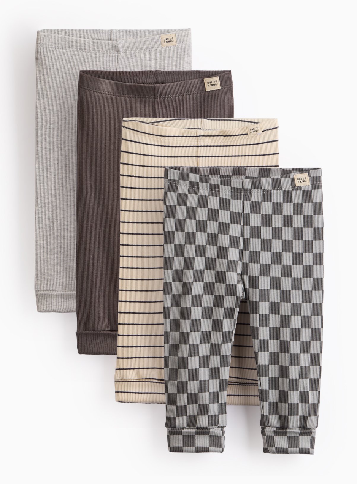 Checkered & Striped Ribbed Leggings 4 Pack 3-6 months - Image 1 thumbnail